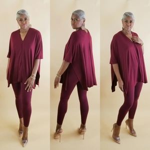 Double V Tunic Legging Set Burgundy